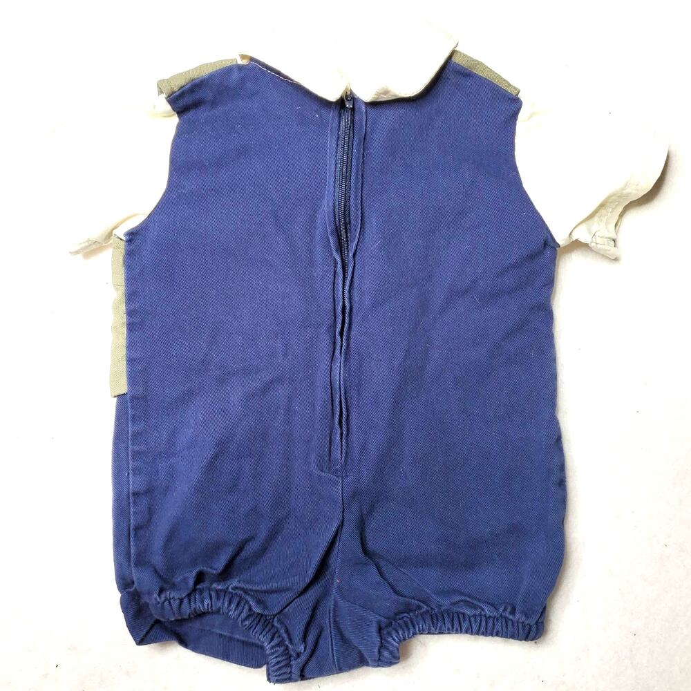 Baby Togs Infant Boy One Piece Vested Outfit Navy Blue & Tan Size 3-6 M 1257 - Picture 2 of 4